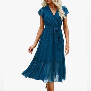 Swiss dot. Short sleeved, V-neck dress.